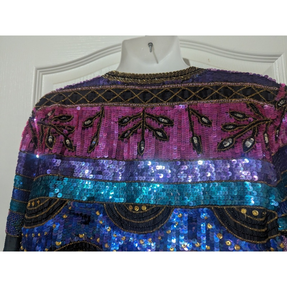 VINTAGE Leslie Fay Evenings  Jacket 100% Silk Beaded Sequined Small S 70's 80's - Picture 7 of 11